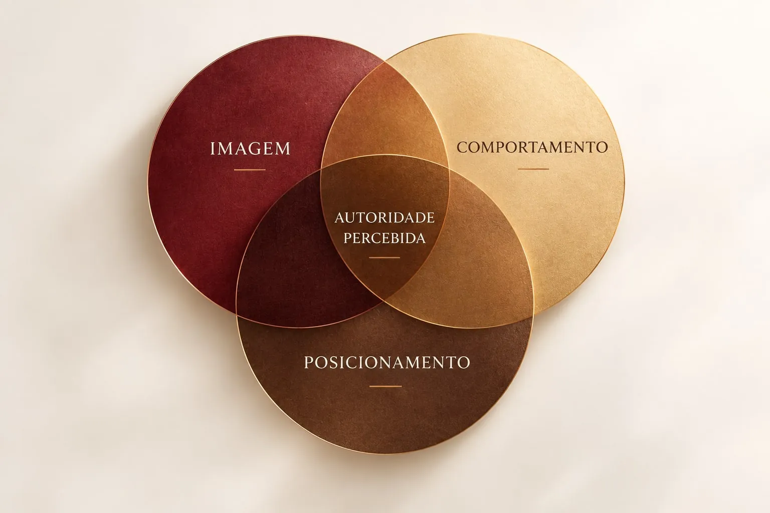 Diagrama com três círculos: imagem, comportamento e posicionamento, formando a autoridade percebida