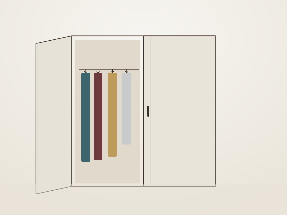 Ilustração de um guarda-roupa com uma porta aberta e outra fechada